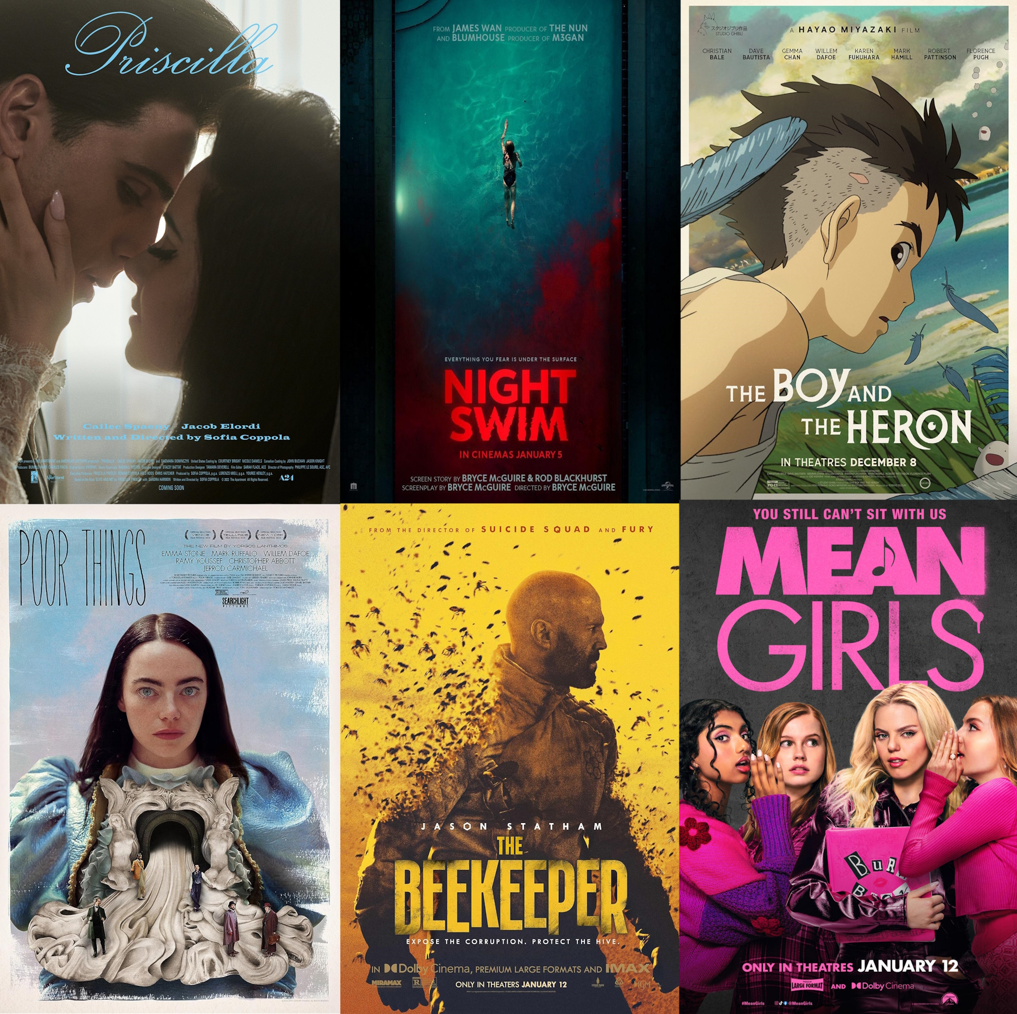 Cinema Corner: “Priscilla”/”Night Swim”/”The Boy and the Heron”/”Poor Things”/”The Beekeeper”/ “Mean Girls”