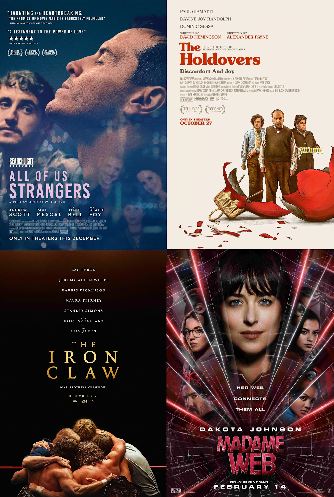 Cinema Corner: “All of Us Strangers”/”The Holdovers”/”The Iron Claw”/”Madame Web”